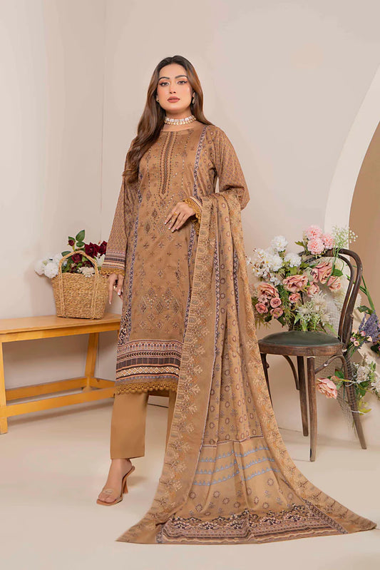 3PC LAWN EMBROIDERED SHIRT WITH ORGANZA EMBROIDERED DUPATTA AND TROUSER