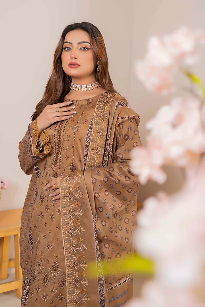 3PC LAWN EMBROIDERED SHIRT WITH ORGANZA EMBROIDERED DUPATTA AND TROUSER