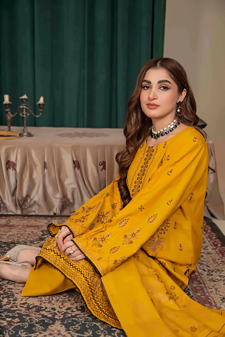 3 Pc Embroidered Slub Khaddar Suit